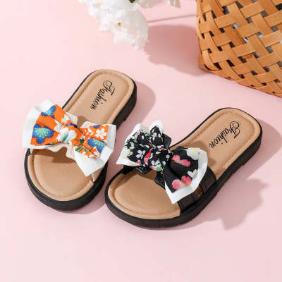 Toddler Girl Color-block Bowknot Decor Slide Sandals
