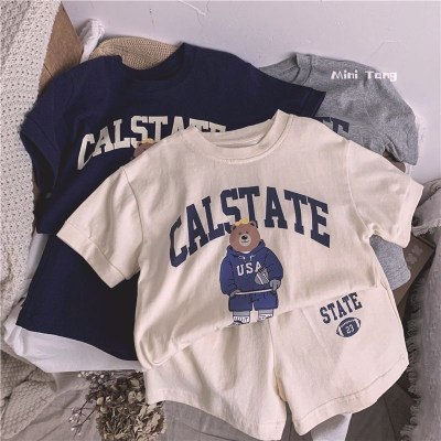 Korean new children's cartoon cute letters short-sleeved T-shirt shorts set male and female baby two-piece set thin summer