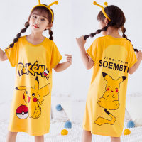 Camisola infantil de manga curta, vestido de princesa fofo para meninas, respirável, roupas para casa, ar condicionado, vestido diário  Amarelo