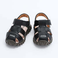 Sandalias de velcro con punta abierta de color sólido para niños pequeños  Negro