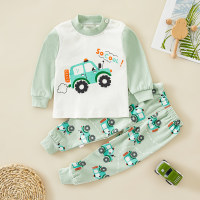 New children's clothing, spring and autumn styles, children's underwear sets, infant autumn clothes, autumn trousers, baby pajamas, home clothes  Green