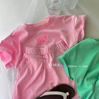 Summer suits for boys and girls 2024 new letter casual clothes ins short-sleeved T-shirt shorts fresh clothes two-piece set  Pink