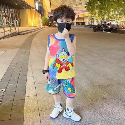 Boys summer sleeveless Altman suit 2024 new baby cartoon vest two-piece summer cool clothes