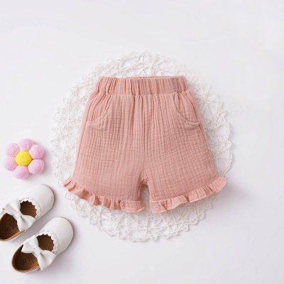 Baby Girl Solid Color Ruffle Decor Woven Shorts