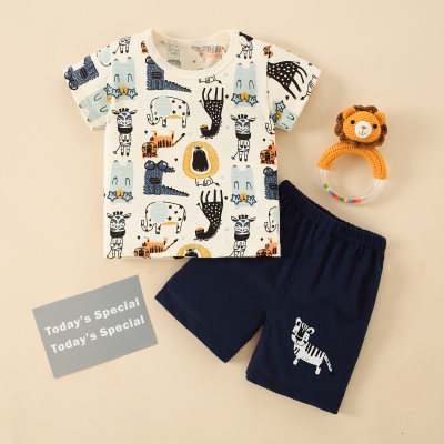 Toddler Boy Cartoon Animal Casual T-shirt & Shorts Pajamas
