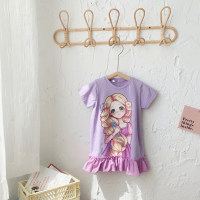 Children's clothing wholesale girls new Korean version summer cartoon animation color matching T-shirt skirt ins children's cute princess skirt  Purple