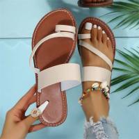 Women's sandals large size women's shoes new fashion spring and summer European and American flat heel toe  White