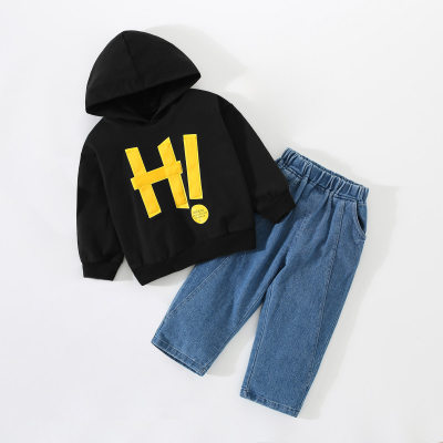 Toddler Letter Printed Pullover Hooded Sweater & Pants