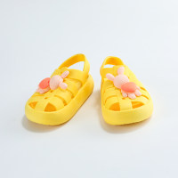 Sandalias huecas con decoración de conejito de color sólido para niña pequeña  Amarillo