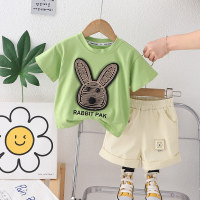Kinderbekleidung Großhandel Dropshipping Kinder Sommerkleidung Neues lässiges Kurzarm-Kinderanzug-Jungen-dünnes T-Shirt-Zweiteiler-Set  Grün