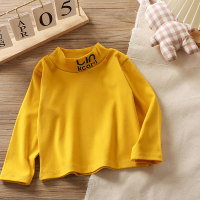 Toddler Girl Letter Print On Neckline Solid Thick Winter Long Sleeve T-Shirt  Yellow