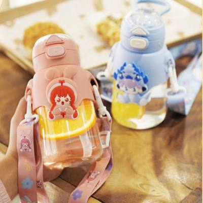 Summer children's plastic cartoon water cup cute straw double drinking cup