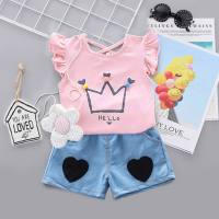 Summer Girls Short Sleeve Suit Baby Girl Fashion T-shirt Two-piece Children's Clothing  Pink