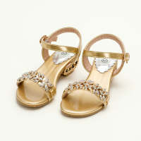 Kid Girl Imitation Drill Sandals  Gold-color