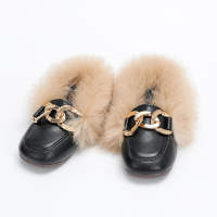 Toddler Girl PU Leather Solid Color Plush Moccasin-gommino  Black