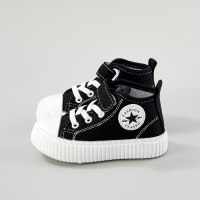 Toddler Star Pattern Solid Color Velcro Canvas Shoes  Black