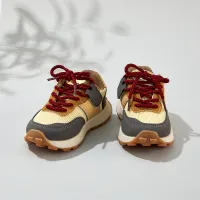 حذاء رياضي برباط وكتلة ملونة للأطفال  كاكي