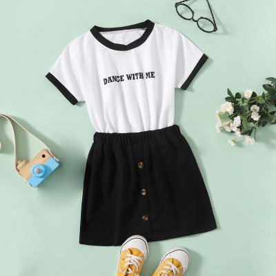 Hibobi Girl Baby Solid Color LLetter Two-piece Top & Skirt