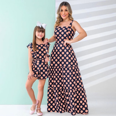 Sweet Wave Point Print Sleeveless Dress for Mom and Me