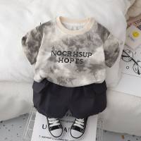 Children's clothing girls summer styles baby 1-5 years old summer clothes children's boys sports summer clothes two-piece set tie-dye print pattern  Gray