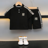Foreign trade boys summer polo shirt set 2023 new baby short-sleeved two-piece set boys and children fashionable children's clothing  Black