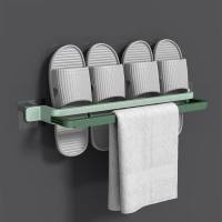 Slippers rack, shoe rack, punch-free bathroom storage artifact, drainable, foldable bathroom storage rack, wall-mounted home  Green