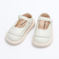 Toddler Girl PU Leather Solid Color Velcro Low Heel Shoes  White