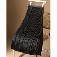 Satin pleated skirt plus size versatile skirt  Black