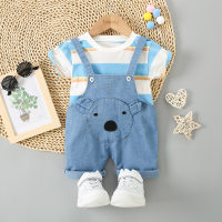 Pantaloncini con bretelle a righe e orsetto per neonato  Blu