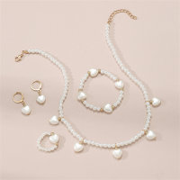 Set di gioielli con anello, braccialetto, collana di perle bianche da 5 pezzi  Multicolore