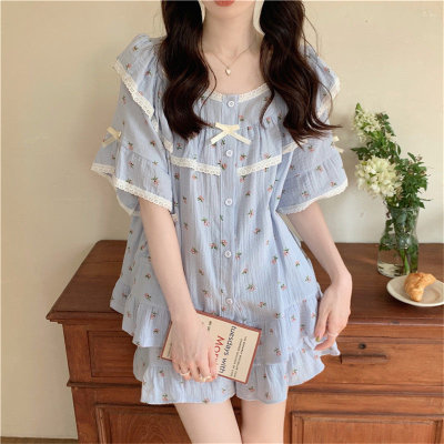 Princess style sweet lace small floral summer short-sleeved shorts loose large size milk silk pit strips Southeast Asia cross-border