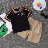 Children's Clothing Children's Suits New 2024 Fashionable Children's and Baby Two-piece Sets Short-Sleeved Embroidered Letters Short-Sleeved Suits  Black