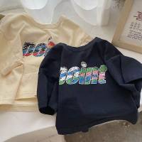 Vêtements pour enfants de style coréen pour garçons et filles, T-shirts à manches courtes, hauts amples à col rond imprimés de dessins animés à la mode d'été 2023  Noir
