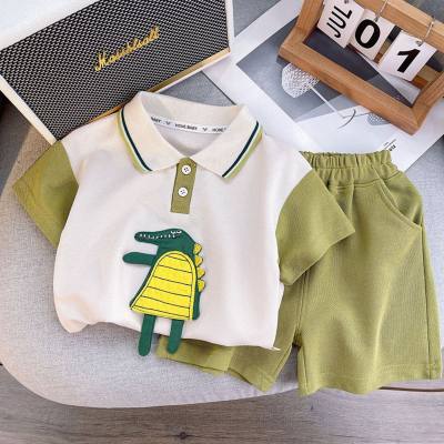 Boys' New Summer Suit Cartoon Short-sleeved Crocodile Polo Shirt Children's Solid Color Shorts Fashionable Children's Clothing Two-piece Suit