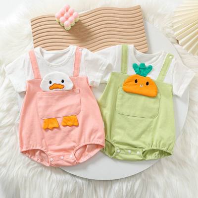 Baby Summer Thin Triangle Romper Suit Cartoon Fashionable Clothes Full Moon Newborn Male and Female Infant Fake Two-piece Summer Clothes