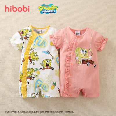 hibobi×Bob Esponja Bebê Menina Macacão com estampa de desenhos animados e babados