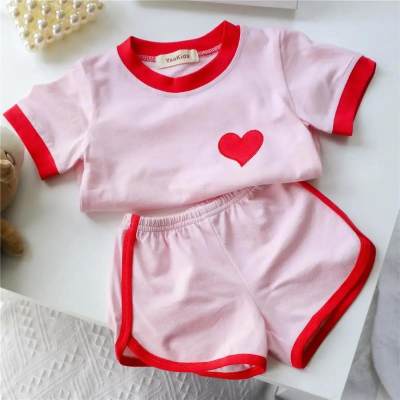 Summer Girls Sports Suit Baby Internet Celebrity Trendy Children's Color Matching Love Cute Two-piece Suit