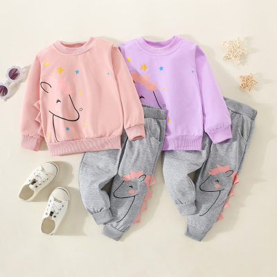 2-piece Toddler Girl Unicorn Style Sweatshirt & Matching Pants