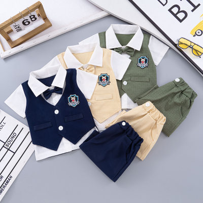Boys' lapel cartoon college style two-piece summer thin short-sleeved suit