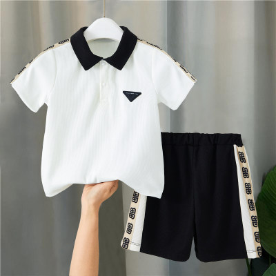 Toddler Boy's Lapel Polo and Shorts Suit Gentleman Style Contrast Color Design