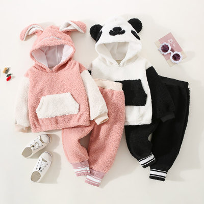 2-piece Toddler Girl Color-block Patchwork Pocket Front Hoodie & Matching Pants