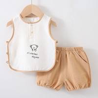 2024 summer vest shorts set two-piece set simple breathable cool infant children lantern shorts home  Khaki