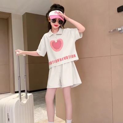 Girls summer suits casual short-sleeved middle and older children's stylish sports two-piece suit