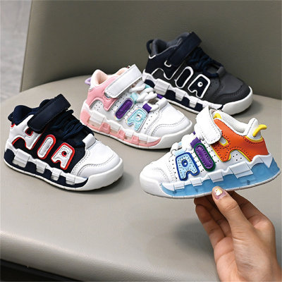 Children's color-blocked alphabet pattern Velcro sneakers