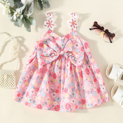Baby Girl Allover Floral Printed Bowknot Decor Cami Dress