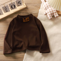 Toddler Girl Letter Print On Neckline Solid Thick Winter Long Sleeve T-Shirt  Brown