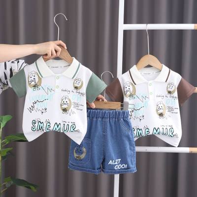 New children's suit summer boy cartoon print short-sleeved POLO shirt casual denim short-sleeved fashion two-piece suit