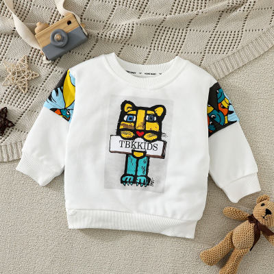 Toddler Boy Letter and Leopard Printed Long Sleeve Sweatshirt