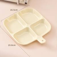 Household four-compartment kitchen side dish plate with handle, children's snack fruit plate, multi-functional portable hanging dinner plate  White