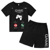Boys T-shirt two-piece loose casual short-sleeved suit  Black